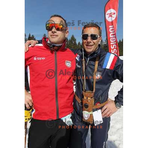 Jure Kosir, Pavel Grasic at Retro Ski fest at Krvavec Ski resort, Cerklje, Slovenia on March 3, 2012 