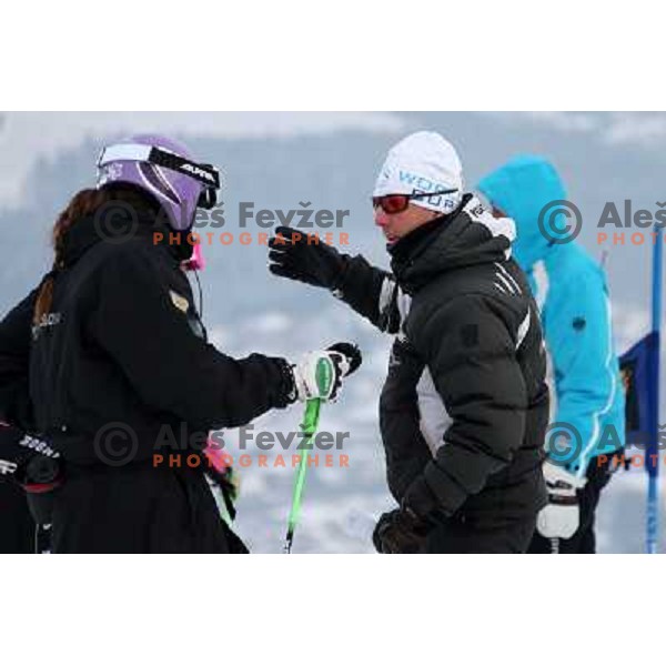 Coach Livio Magoni during course inspection at Audi FIS Ski World Cup giant slalom for 49.Golden Fox Trophy-Zlata Lisica in Maribor, Slovenia in January 26, 2013 