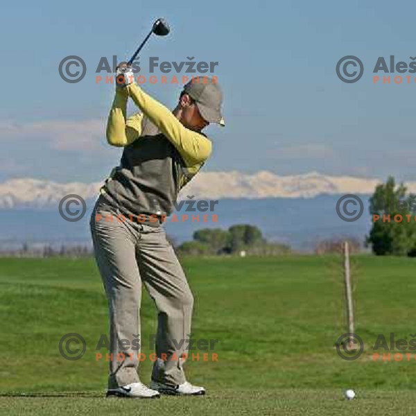 Teeing off at 4th hole at Grado golf course, Italy