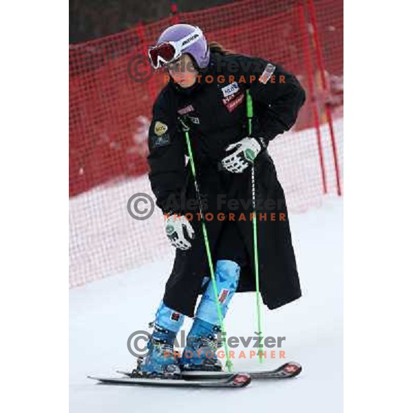 Tina Maze of Slovenia during course inspection at Audi FIS Ski World Cup giant slalom for 49.Golden Fox Trophy-Zlata Lisica in Maribor, Slovenia in January 26, 2013 
