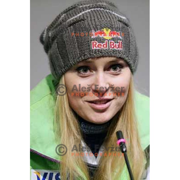Lindsey Vonn of USA, winner of Audi FIS Ski World Cup giant slalom for 49.Golden Fox Trophy-Zlata Lisica in Maribor, Slovenia in January 26, 2013 during course inspection 