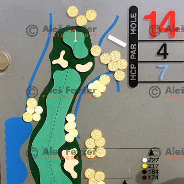 Information table at 14th hole at Grado golf course, Italy