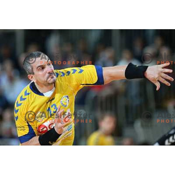 Milorad Krivokapic of Cimos Koper in action during handball match Cimos Koper-Gorenje Velenje in round 8 of 1.NLB leasing league 2012/13, played in Bonifika Hall, Koper, Slovenia on October 27, 2012 