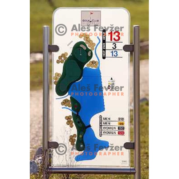 Information table for 13th hole at Grado golf course, Italy