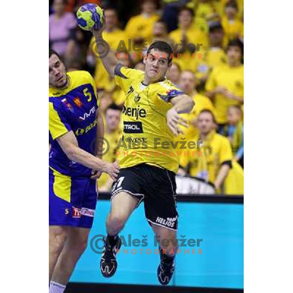 Marko Dujmovic of RK Gorenje Velenje in action during handball match RK Gorenje Velenje-Targi Kielce in EHF Velux Champions league, played in Red Hall, Velenje, Slovenia on February 23, 2013 