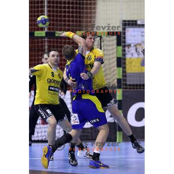 David Miklavcic of RK Gorenje Velenje in action during handball match RK Gorenje Velenje-Targi Kielce in EHF Velux Champions league, played in Red Hall, Velenje, Slovenia on February 23, 2013 