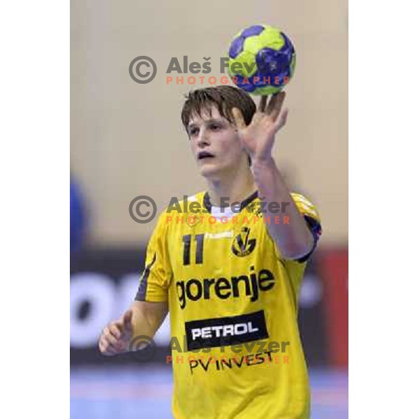 Jure Dolenec of RK Gorenje Velenje in action during handball match RK Gorenje Velenje-KS Vive Targi Kielce in EHF Velux Champions league, played in Red Hall, Velenje, Slovenia on February 23, 2013 