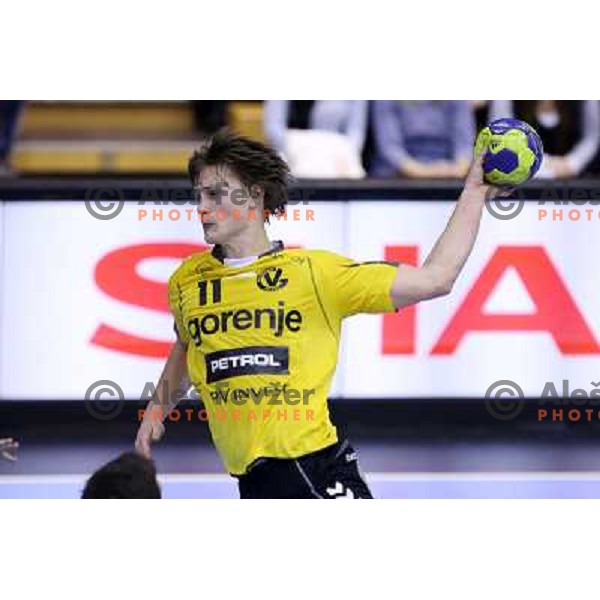 Jure Dolenec of RK Gorenje Velenje in action during handball match RK Gorenje Velenje-SK Vive Targi Kielce in EHF Velux Champions league, played in Red Hall, Velenje, Slovenia on February 23, 2013 