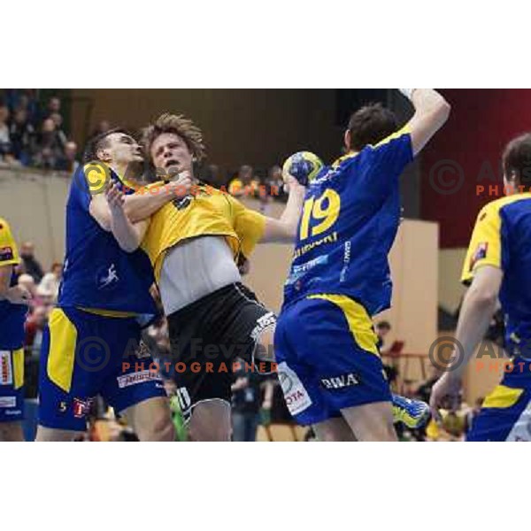 Jure Dolenec of RK Gorenje Velenje in action during handball match RK Gorenje Velenje-SK Vive Targi Kielce in EHF Velux Champions league, played in Red Hall, Velenje, Slovenia on February 23, 2013 