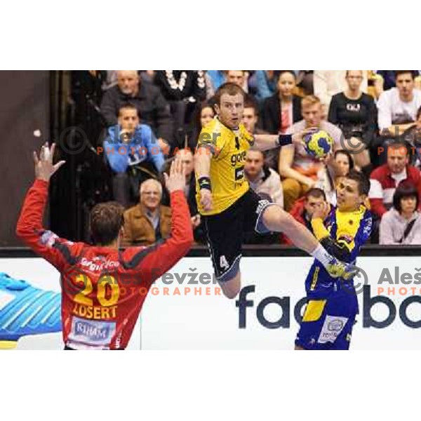Fahrudin Melic of RK Gorenje Velenje in action during handball match RK Gorenje Velenje-SK Vive Targi Kielce in EHF Velux Champions league, played in Red Hall, Velenje, Slovenia on February 23, 2013 