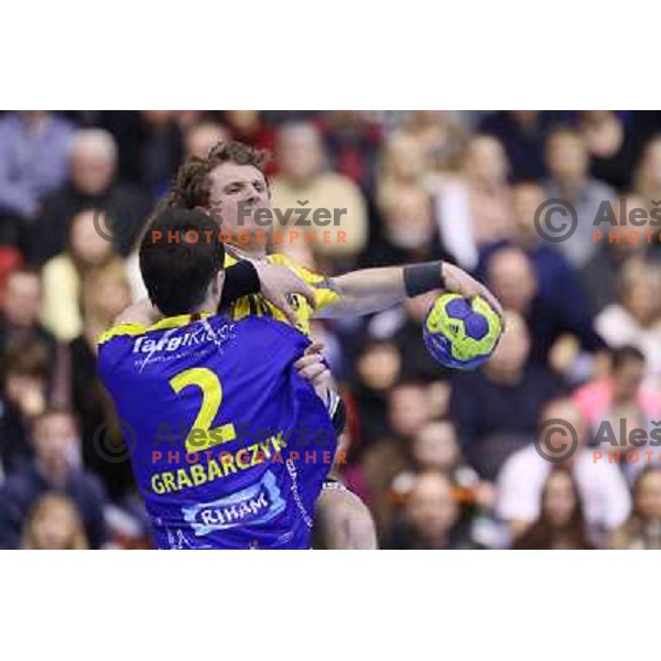 David Miklavcic of RK Gorenje Velenje in action during handball match RK Gorenje Velenje-SK Vive Targi Kielce in EHF Velux Champions league, played in Red Hall, Velenje, Slovenia on February 23, 2013 