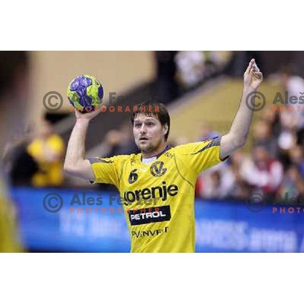 Marko Bezjak of RK Gorenje Velenje in action during handball match RK Gorenje Velenje-SK Vive Targi Kielce in EHF Velux Champions league, played in Red Hall, Velenje, Slovenia on February 23, 2013 