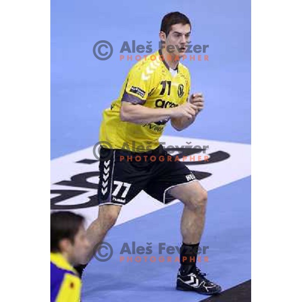 Marko Dujmovic of RK Gorenje Velenje in action during handball match RK Gorenje Velenje-SK Vive Targi Kielce in EHF Velux Champions league, played in Red Hall, Velenje, Slovenia on February 23, 2013 