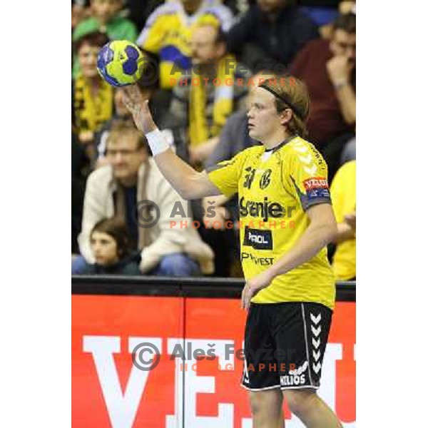 Janez Gams of RK Gorenje Velenje in action during handball match RK Gorenje Velenje-SK Vive Targi Kielce in EHF Velux Champions league, played in Red Hall, Velenje, Slovenia on February 23, 2013 