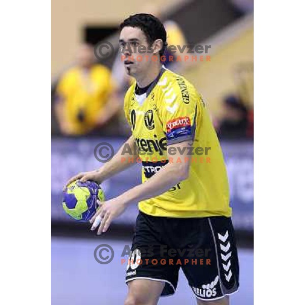 Luka Dobelsek of RK Gorenje Velenje in action during handball match RK Gorenje Velenje-SK Vive Targi Kielce in EHF Velux Champions league, played in Red Hall, Velenje, Slovenia on February 23, 2013 