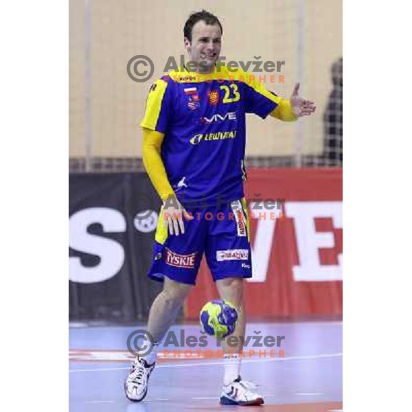 Uros Zorman of KS Vive Targi Kielce in action during handball match RK Gorenje Velenje-SK Vive Targi Kielce in EHF Velux Champions league, played in Red Hall, Velenje, Slovenia on February 23, 2013 