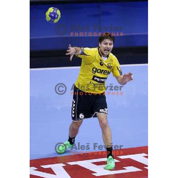 Marko Bezjak of RK Gorenje Velenje in action during handball match RK Gorenje Velenje-SK Vive Targi Kielce in EHF Velux Champions league, played in Red Hall, Velenje, Slovenia on February 23, 2013 