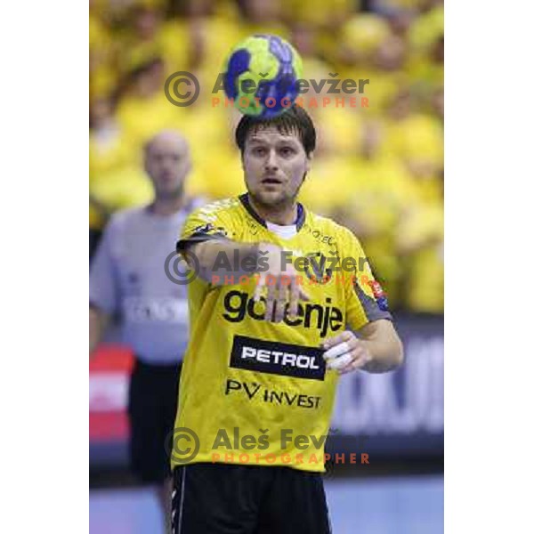 Marko Bezjak of RK Gorenje Velenje in action during handball match RK Gorenje Velenje-SK Vive Targi Kielce in EHF Velux Champions league, played in Red Hall, Velenje, Slovenia on February 23, 2013 