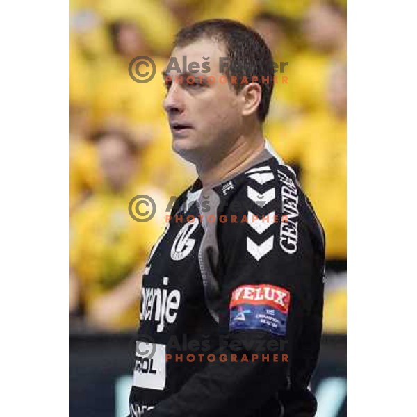 Ivan Gajic of RK Gorenje Velenje in action during handball match RK Gorenje Velenje-SK Vive Targi Kielce in EHF Velux Champions league, played in Red Hall, Velenje, Slovenia on February 23, 2013 