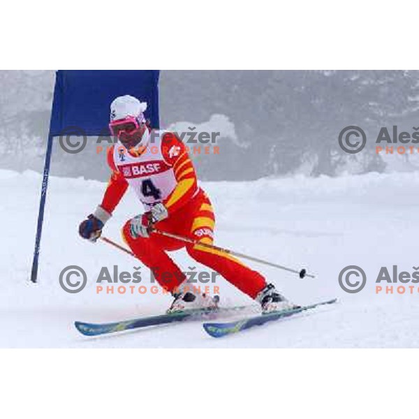Duplicate of Pirmin Zurbriggen at Retro Ski Fest - vintage skiing day at Krvavec Ski resort, Cerklje, Slovenia on March 2, 2013 