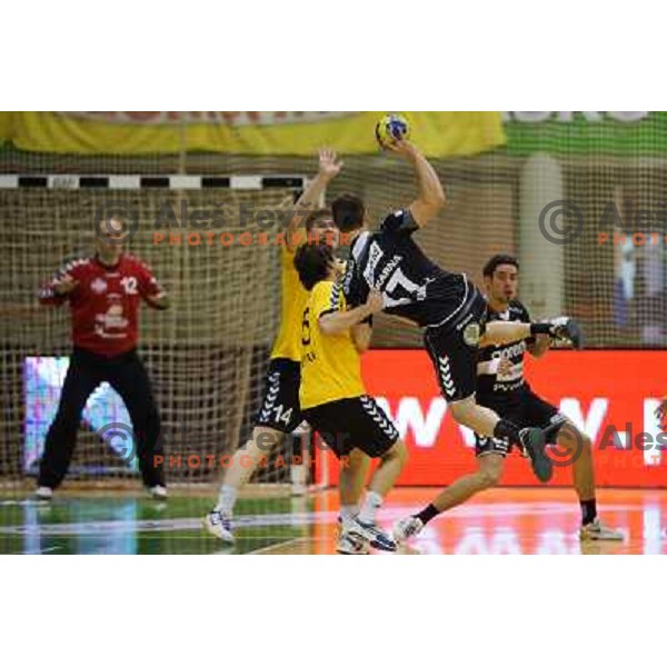 Marko Dujmovic of RK Gorenje Velenje in action during handball match RK SVIS Pekarna Grosuplje-RK Gorenje Velenje in semi-final of Slovenian Handball Cup played in Tri Lilije Hall, Lasko, Slovenia on March 2, 2013 