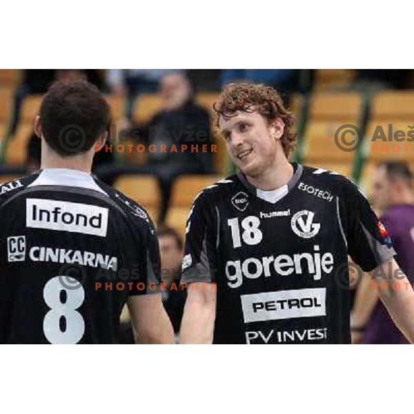 David Miklavcic of RK Gorenje Velenje in action during handball match RK SVIS Pekarna Grosuplje-RK Gorenje Velenje in semi-final of Slovenian Handball Cup played in Tri Lilije Hall, Lasko, Slovenia on March 2, 2013 