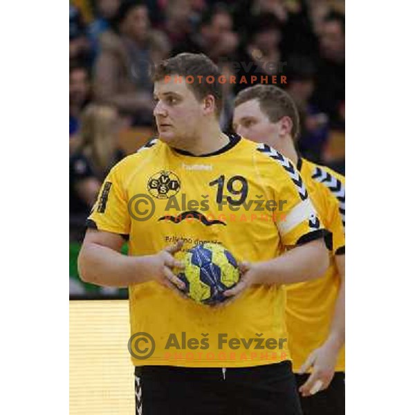 Elvir Kalabic of RK SVIS in action during handball match RK SVIS Pekarna Grosuplje-RK Gorenje Velenje in semi-final of Slovenian Handball Cup played in Tri Lilije Hall, Lasko, Slovenia on March 2, 2013 