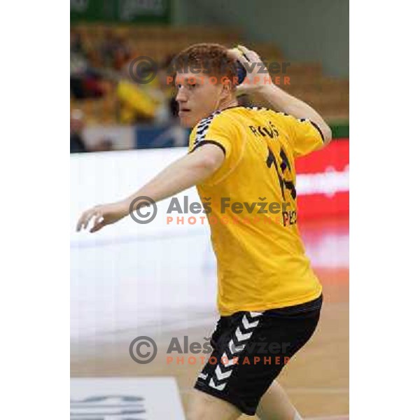 Gregor Pekolj of RK SVIS in action during handball match RK SVIS Pekarna Grosuplje-RK Gorenje Velenje in semi-final of Slovenian Handball Cup played in Tri Lilije Hall, Lasko, Slovenia on March 2, 2013 