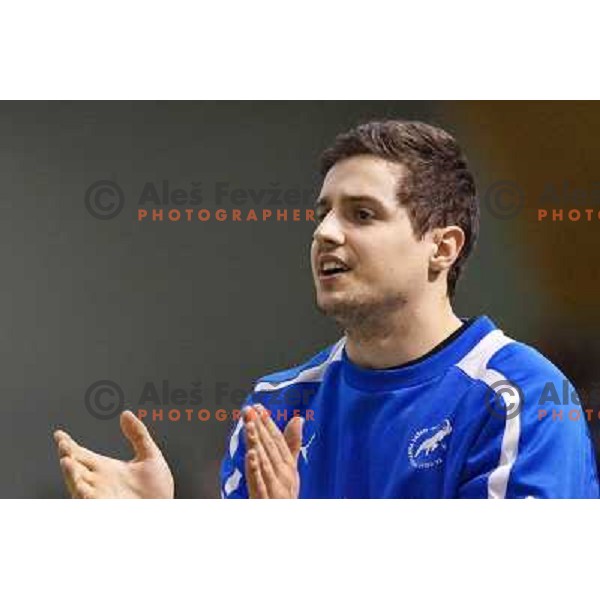 Matevz Skok of Celje Pivovarna Lasko in action during handball match Cimos Koper-Celje Pivovarna Lasko in semi-final of Slovenian Handball Cup played in Tri Lilije Hall, Lasko, Slovenia on March 2, 2013 