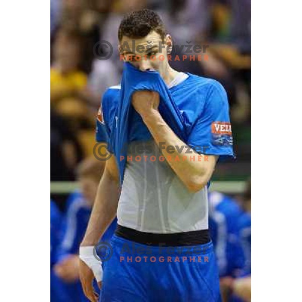 Borut Mackovsek of Celje Pivovarna Lasko in action during handball match Cimos Koper-Celje Pivovarna Lasko in semi-final of Slovenian Handball Cup played in Tri Lilije Hall, Lasko, Slovenia on March 2, 2013 