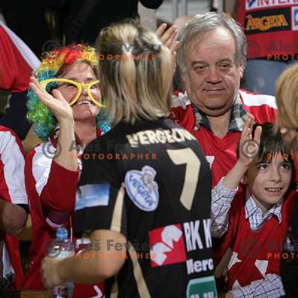 Vergeljuk salute fans after EHF Championsleague match Krim Mercator- Aalborg DH in Hala Tivoli, Ljubljana. Krim Mercator won 30:26.