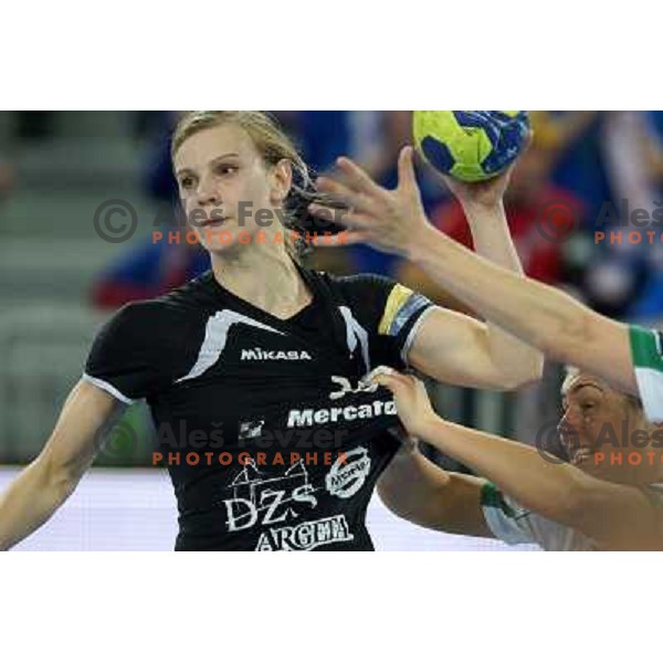 Barbara Lazovic of Krim Mercator in action during match Krim Mercator-Rail Cargo Hungaria in EHF Women"s champions league, played in Arena Stozice, Ljubljana, Slovenia on March 3, 2013 