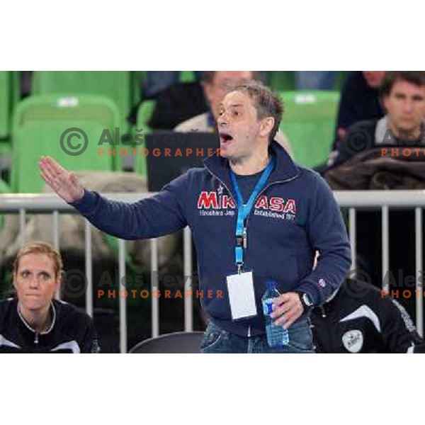 Tone Tiselj of Krim Mercator in action during handball match Krim Mercator-Rail Cargo Hungaria in EHF Women\'s Champions league, played in Arena Stozice, Ljubljana, Slovenia on March 3, 2013 