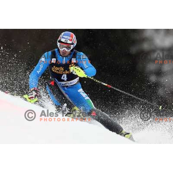 Manfred Moelgg (ITA) skiing in first run of AUDI FIS Ski World Cup Slalom for 52.Vitranc Cup in Kranjska gora, Slovenia on March 10, 2013 