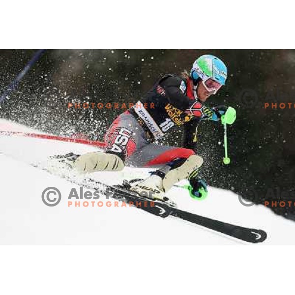 Ted Ligety (USA) skiing in first run of AUDI FIS Ski World Cup Slalom for 52.Vitranc Cup in Kranjska gora, Slovenia on March 10, 2013 