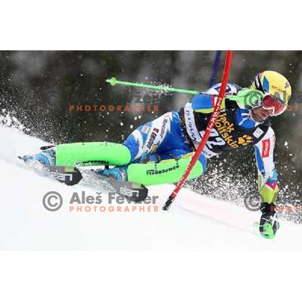 Mitja Valencic (SLO) skiing in first run of AUDI FIS Ski World Cup Slalom for 52.Vitranc Cup in Kranjska gora, Slovenia on March 10, 2013 