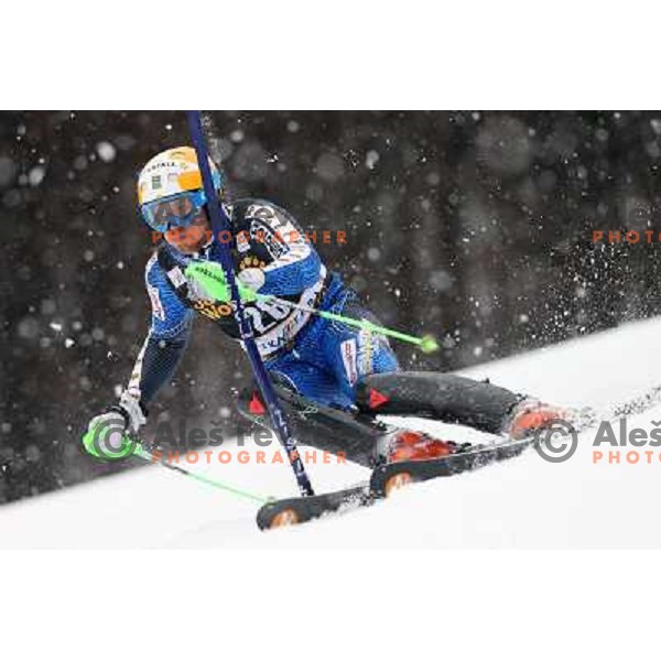 Axel Baeck (SWE) skiing in first run of AUDI FIS Ski World Cup Slalom for 52.Vitranc Cup in Kranjska gora, Slovenia on March 10, 2013 