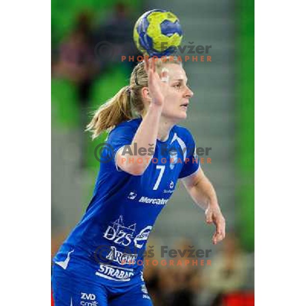 Nina Worz of Krim Mercator in action during handball match Krim Mercator - Zvezda Zvenigorod in EHF Women\'s Champions league, played in Arena Stozice, Ljubljana, Slovenia on March 10, 2013 