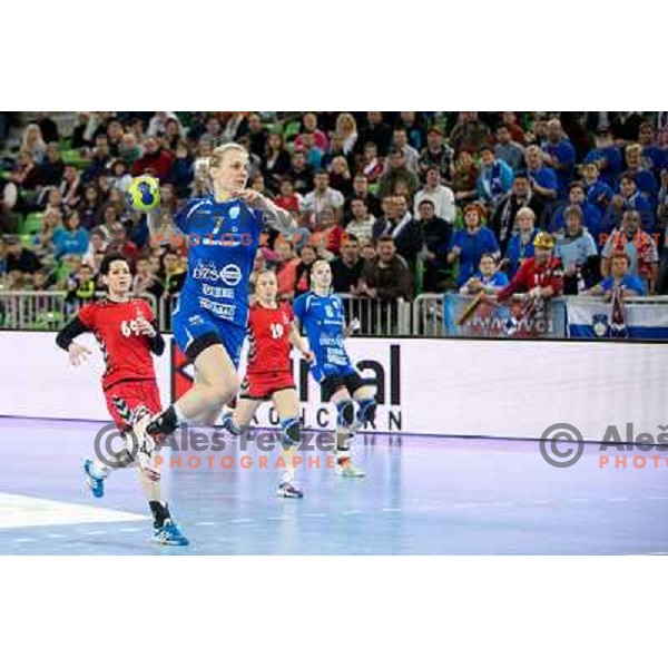 Nina Worz of Krim Mercator in action during handball match Krim Mercator - Zvezda Zvenigorod in EHF Women\'s Champions league, played in Arena Stozice, Ljubljana, Slovenia on March 10, 2013 