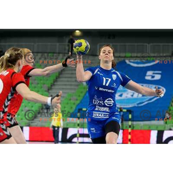 Linnea Torstensson of Krim Mercator in action during handball match Krim Mercator - Zvezda Zvenigorod in EHF Women\'s Champions league, played in Arena Stozice, Ljubljana, Slovenia on March 10, 2013 