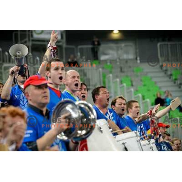 Krim fans in action during handball match Krim Mercator - Zvezda Zvenigorod in EHF Women\'s Champions league, played in Arena Stozice, Ljubljana, Slovenia on March 10, 2013 