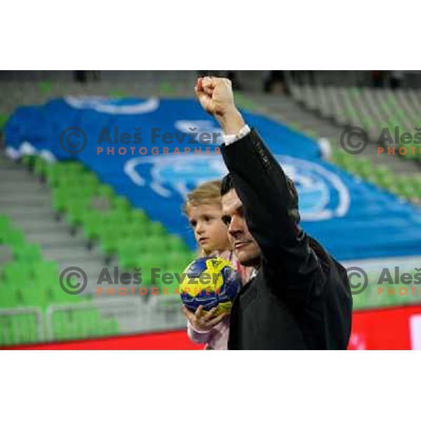 Jaka Kravanja of Krim Mercator in action during handball match Krim Mercator - Zvezda Zvenigorod in EHF Women\'s Champions league, played in Arena Stozice, Ljubljana, Slovenia on March 10, 2013 