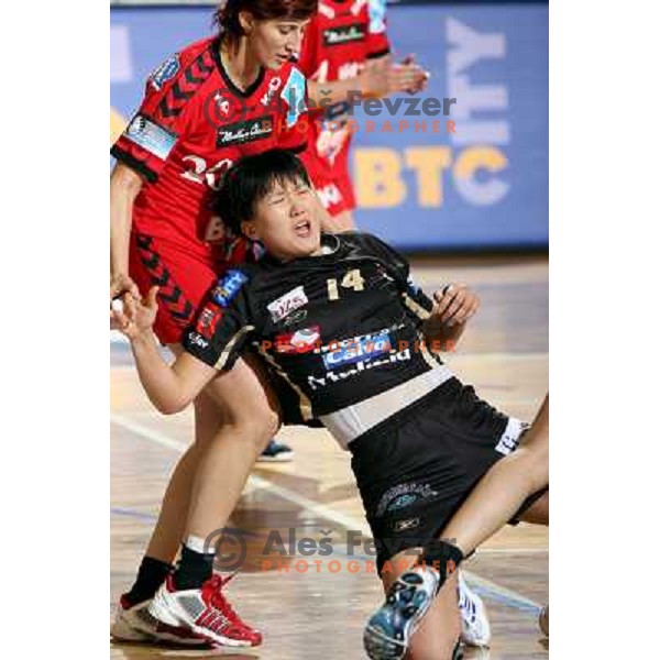 Logvin and Bodnieva at EHF Championsleague match Krim Mercator- Aalborg DH in Hala Tivoli, Ljubljana. Krim Mercator won the match 30:26.
