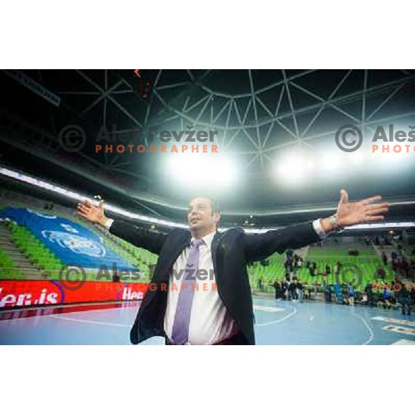 Goran Dujic of Krim Mercator in action during handball match Krim Mercator - Zvezda Zvenigorod in EHF Women\'s Champions league, played in Arena Stozice, Ljubljana, Slovenia on March 10, 2013 