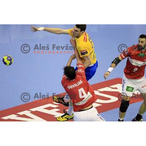 Borut Mackovsek in action during eight-final of EHF Velux Men\'s Champions league handball match RK Celje Pivovarna Lasko- HSV Hamburg, played in Zlatorog Arena, Celje, Slovenia on March 17, 2013 
