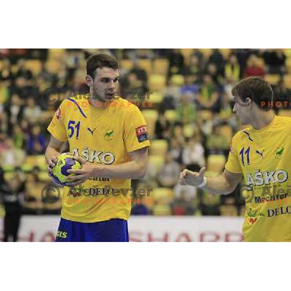 Borut Mackovsek in action during eight-final of EHF Velux Men\'s Champions league handball match RK Celje Pivovarna Lasko- HSV Hamburg, played in Zlatorog Arena, Celje, Slovenia on March 17, 2013 