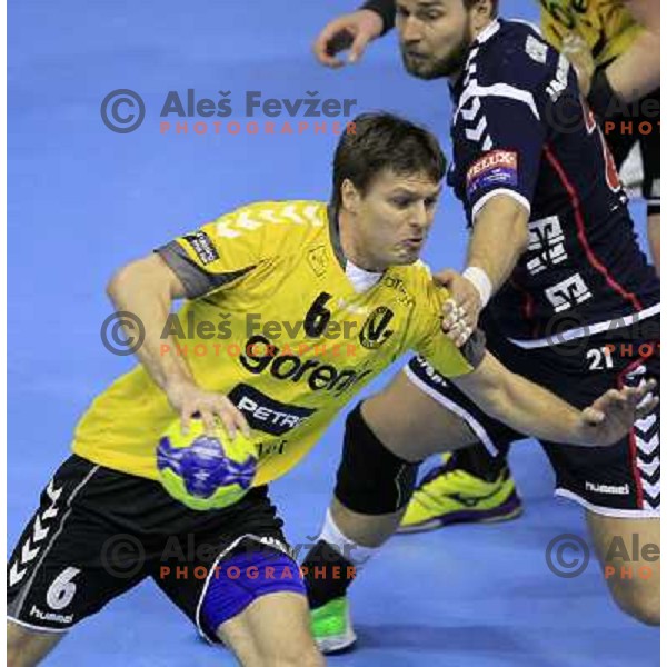 Marko Bezjak in action during eight-final of EHF Velux Men\'s Champions league handball match RK Gorenje Velenje-Flensburg, played in Red Hall, Velenje, Slovenia on March 17, 2013 