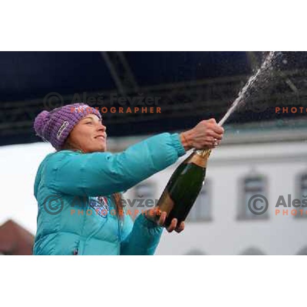 Tina Maze at the reception of Slovenian Winter Champions in Congress Square, Ljubljana, Slovenia on March 19, 2013 