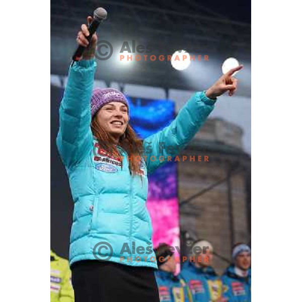 Tina Maze at the reception of Slovenian Winter Sports Champions in Congress Square, Ljubljana, Slovenia on March 19, 2013 