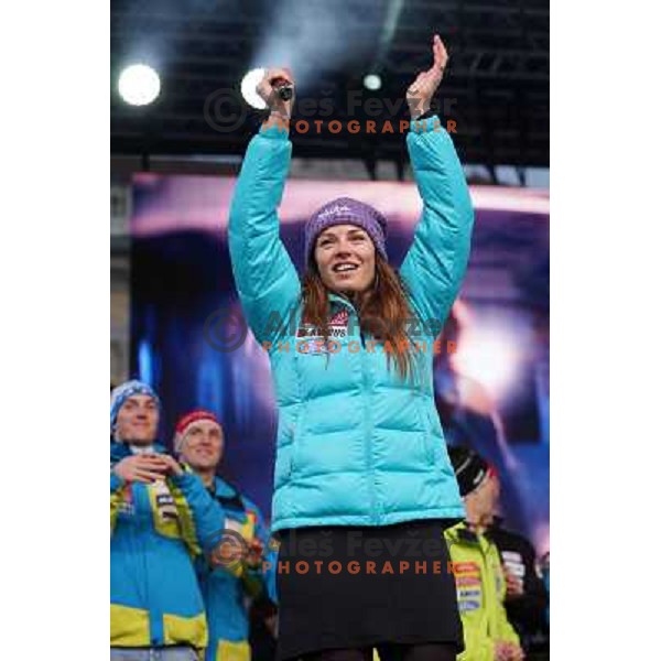 Tina Maze at the reception of Slovenian Winter Sports Champions in Congress Square, Ljubljana, Slovenia on March 19, 2013 